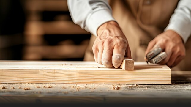 Female carpenter in a modern workshop, assembling furniture pieces, highlighting women in skilled trades and contemporary design