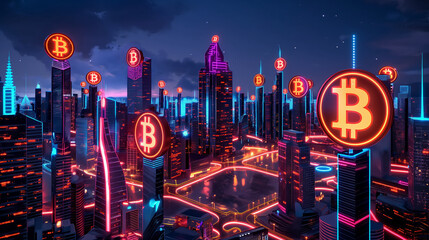 Bitcoin Dominated Cyberpunk Cityscape