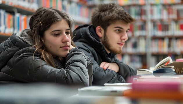 Studierende sitzt in Bibliothek und liest ein Buch