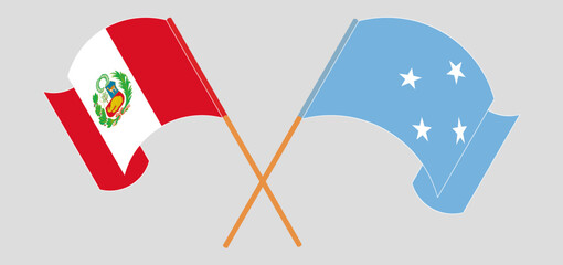 Crossed and waving flags of Peru and Micronesia