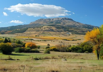 Fototapeta premium The yellow and green hills under the blue sky