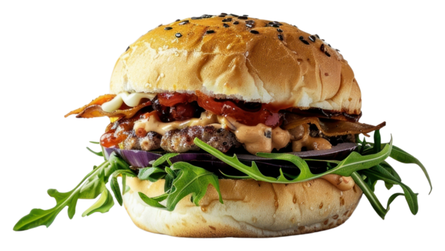 PNG Delicious gourmet burger with toppings