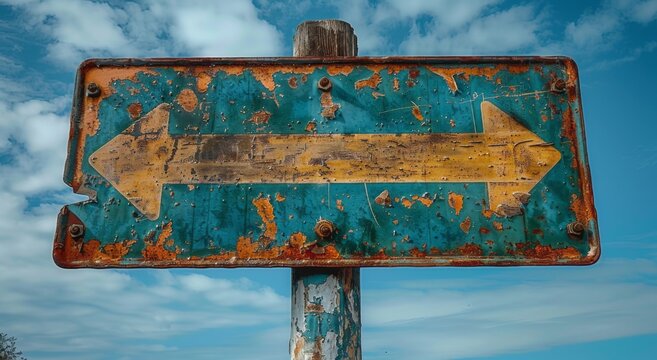 green road sign with empty text space and an arrow