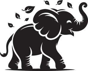 Obraz premium Cute baby elephant playing with leaves