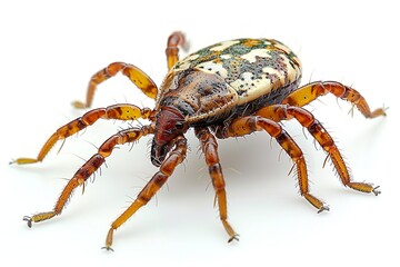 View from side of tick on white background