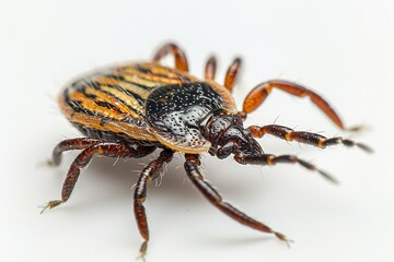 View from side of tick on white background