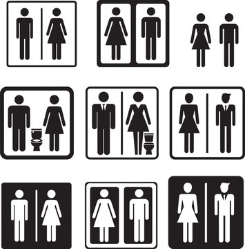 Bathroom Singage Man woman sign for toilet Vector set icon silhouette