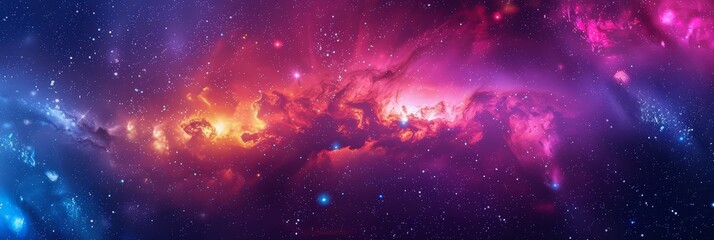 Obraz premium Cosmic Nebula with Vibrant Colors - A breathtaking view of a cosmic nebula with swirling clouds of pink, orange, and blue, punctuated by twinkling stars. - A breathtaking view of a cosmic nebula with 