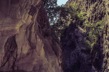views of geological natural layers inside canyon in Turkey Saklikent National park