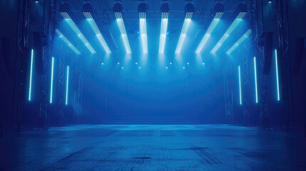 Obraz premium Bright blue stadium lights shining down on an empty stage