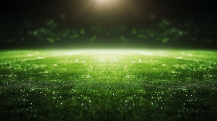 Soccer stadium arena illuminated for championship match with bright spotlight on lush green field