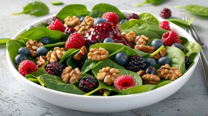 Fresh Spinach Berry Salad with Walnuts and Raspberry Vinaigrette Clean Minimalist Style