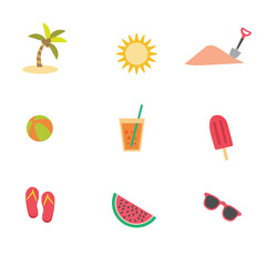 Creative Professional Trendy Illustration set of summer items - Sea, Summer Vacation, Beach, Simple Cute Tropical Resort Travel Vacation in Editable Vector Format