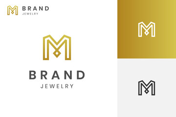 Elegant Letter M with necklace logo design. for jewelry brand. Linear creative minimal monochrome monogram symbol.