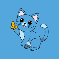 Silhouette of a cat playing with a butterfly, design element isolated on a white background. Vector illustration for cutting, logo. Ai generate