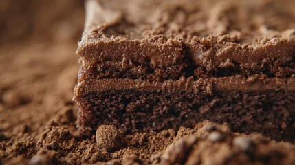 Close-up of a delicious chocolate brownie with a rich, fudgy texture, perfect for dessert lovers and sweet indulgences.