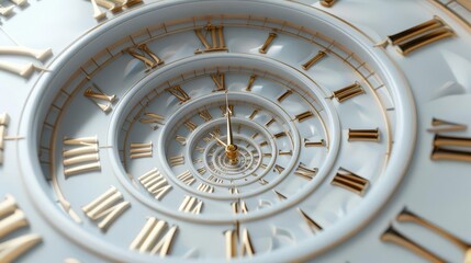 Spiral clock face with time travel concept Abstract background for design and illustration , stock photo, 3d render, hyper realistic