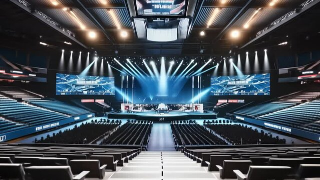 international tournament esports gaming stadium arena with super grand modern stage and large screen 4K