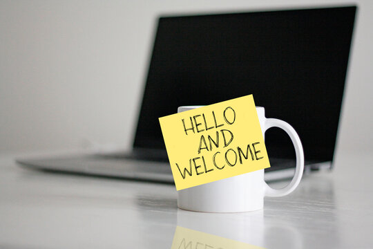 Hello and welcome is shown using the text