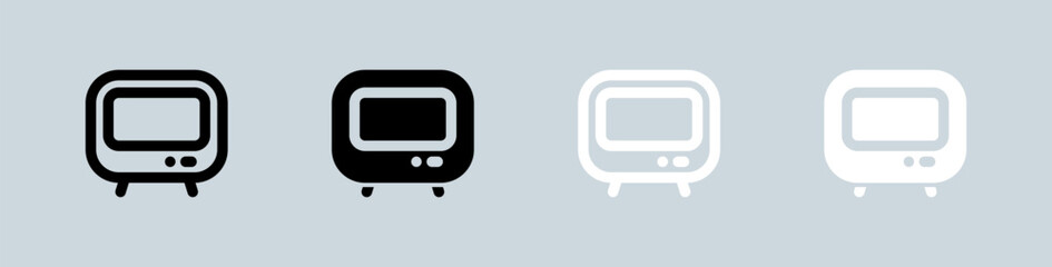 Television icon set in black and white. Retro tv signs vector illustration.