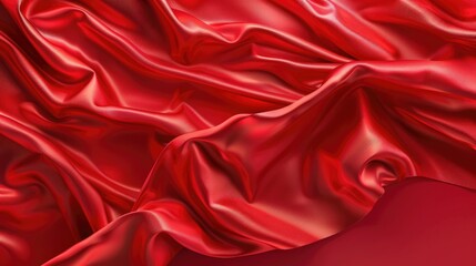 Obraz premium Dynamic red silk textile waving in the air, creating a striking flag background