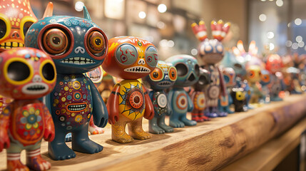 A colorful array of whimsical, hand-painted figurines, showcasing unique designs and vibrant hues.