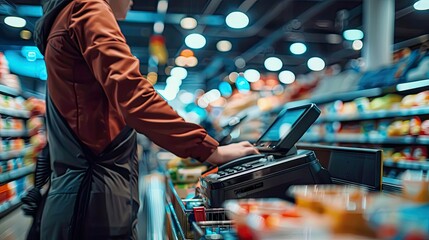 Naklejka premium Cashier at the Supermarket