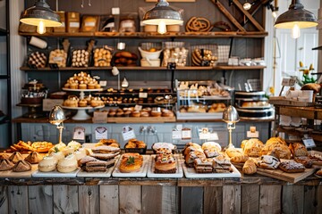 A Bakery Display with Freshly Baked Goods