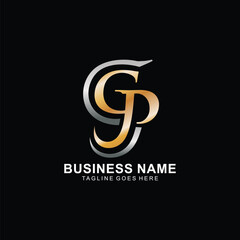 GP initial logo design in gray and gold gradient color