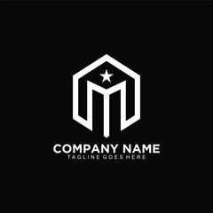 M hexagonal logo design concept for business company