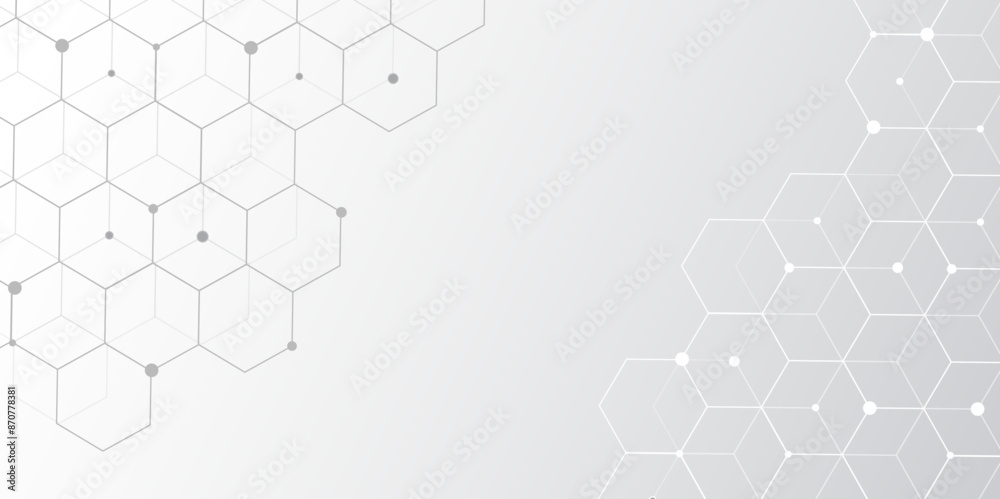 Leinwandbilder Geometric abstract gradient background with hexagon. Digital abstraction elements with lines and dots. Hexagonal structure molecule and communication background for medicine, science, technology. 