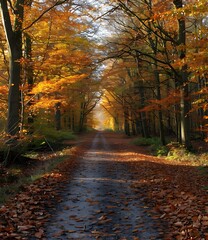 Fototapeta premium Autumn Forest Path Covered in Leaves
