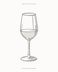 White wine.  A classic alcoholic drink in an elegant glass. Illustration for drinks cards, bar and wedding menus, cards and website graphics.