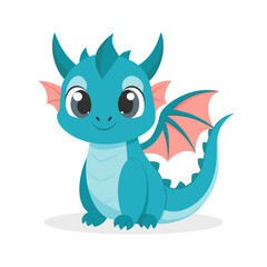 Cute cartoon dragon. Baby dragon or dinosaur cute character. Fairytale monster. Illustration, print