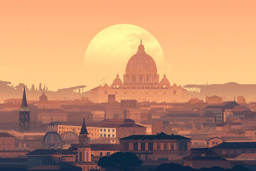 Fototapeta premium City Silhouette at Dusk, Roma Silhouette, Italy City, Classical European architecture, Sunset over the city