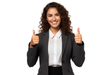 The business woman looks smiling, happy and congratulated. Clap your hands to congratulate on a white background