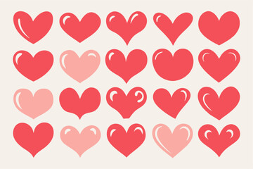 A collection of red and pink hearts displayed against a white backdrop