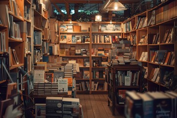 A Bookstore Interior with Bookshelves and Books