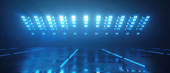 Obraz premium Bright blue stadium lights shining down on an empty stage