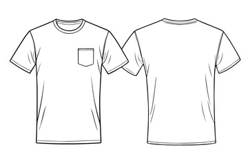 T shirt with pocket design template, front and back view. Blank T Shirt for mockup, vector illustration.