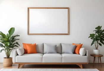 Frame mockup, ISO A paper size. Bedroom poster mockup. Modern interior design. Living room Interior mockup with house background. 3D render