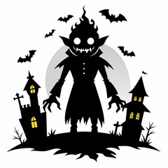 Halloween vector background with house,spooky,pumpkin