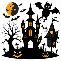 Halloween vector background with house,spooky,pumpkin