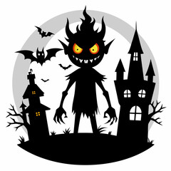 Halloween vector background with house,spooky,pumpkin
