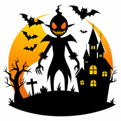 Halloween vector background with house,spooky,pumpkin