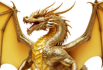 Fototapeta premium Ancient Chinese Symbol of Power: Golden Dragon on White 