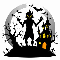 Halloween vector background with house,spooky,pumpkin