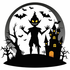 Halloween vector background with house,spooky,pumpkin