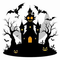 Halloween vector background with house,spooky,pumpkin