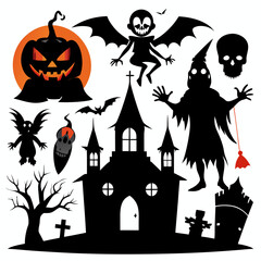 Halloween vector background with house,spooky,pumpkin